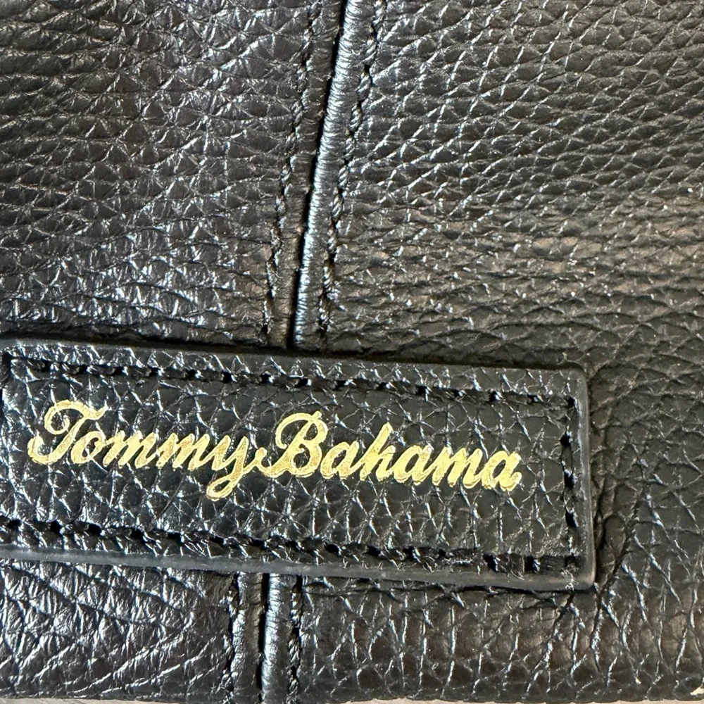 Tommy Bahama Black Pebble Leather Shoulder Bag with Front Zip-Dual Straps - Picture 3 of 6